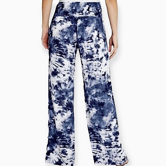 Peace & Pearls size Xl blue & white fireworks tie dye crinkly wide leg pants - Picture 2 of 14